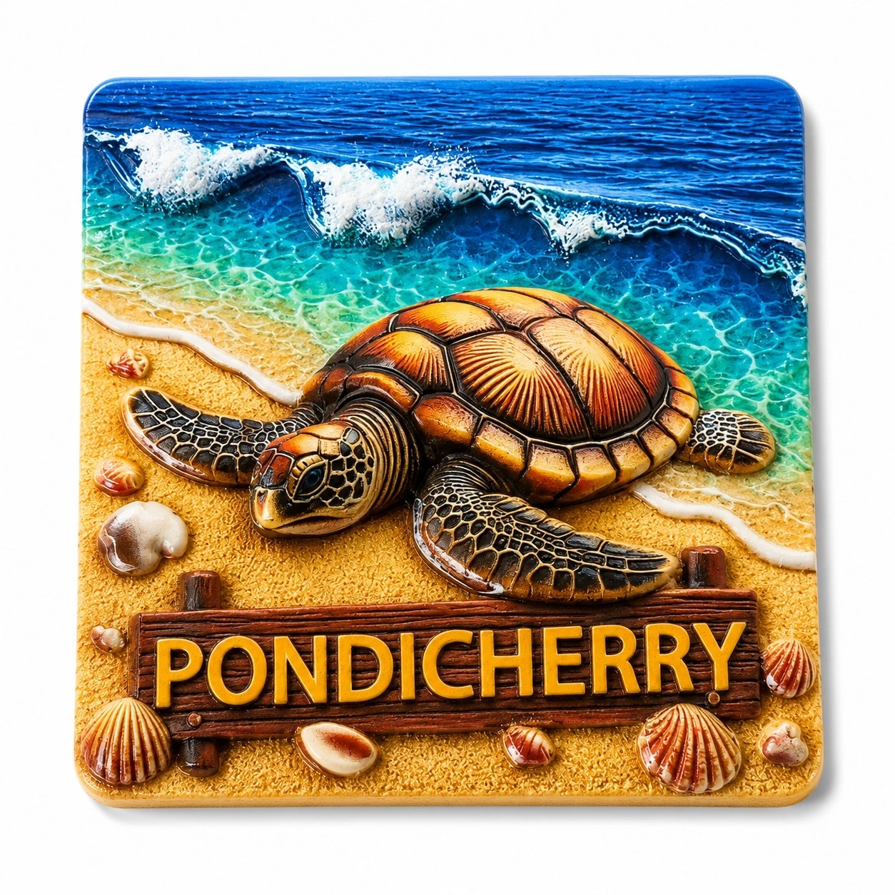 Pondicherry Sea Turtle Fridge Magnet | Beach Theme Polyresin Souvenir Refrigerator Magnet | Coastal Home Decor | Travel Gift